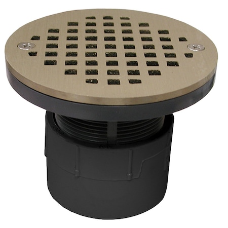 Jones Stephens 2in. PVC Over Pipe Fit Drain Base with 2in. Plastic Spud and 4in. Nickel Bronze Strainer D53198